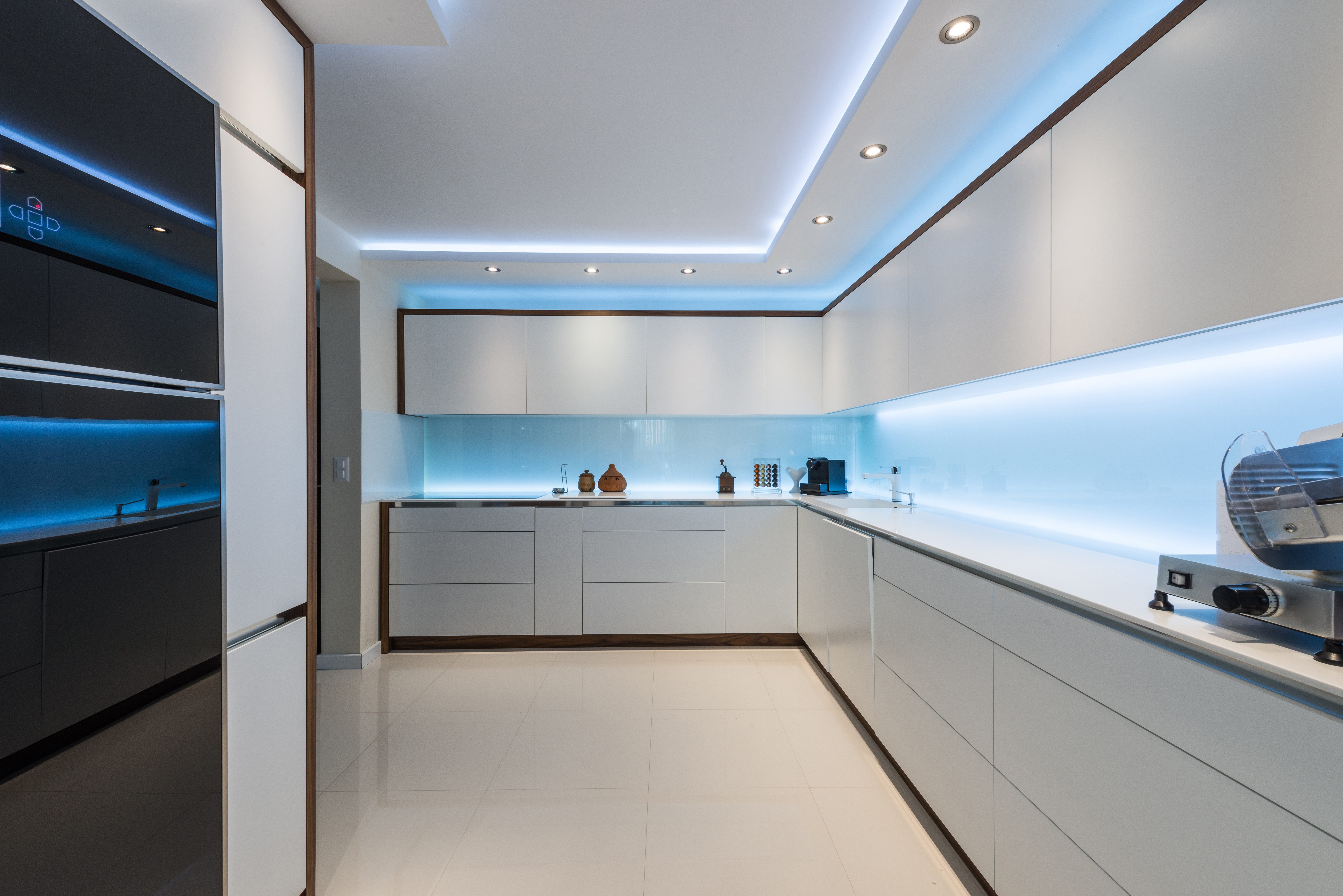 Interior design of modern white kitchen LED Strip