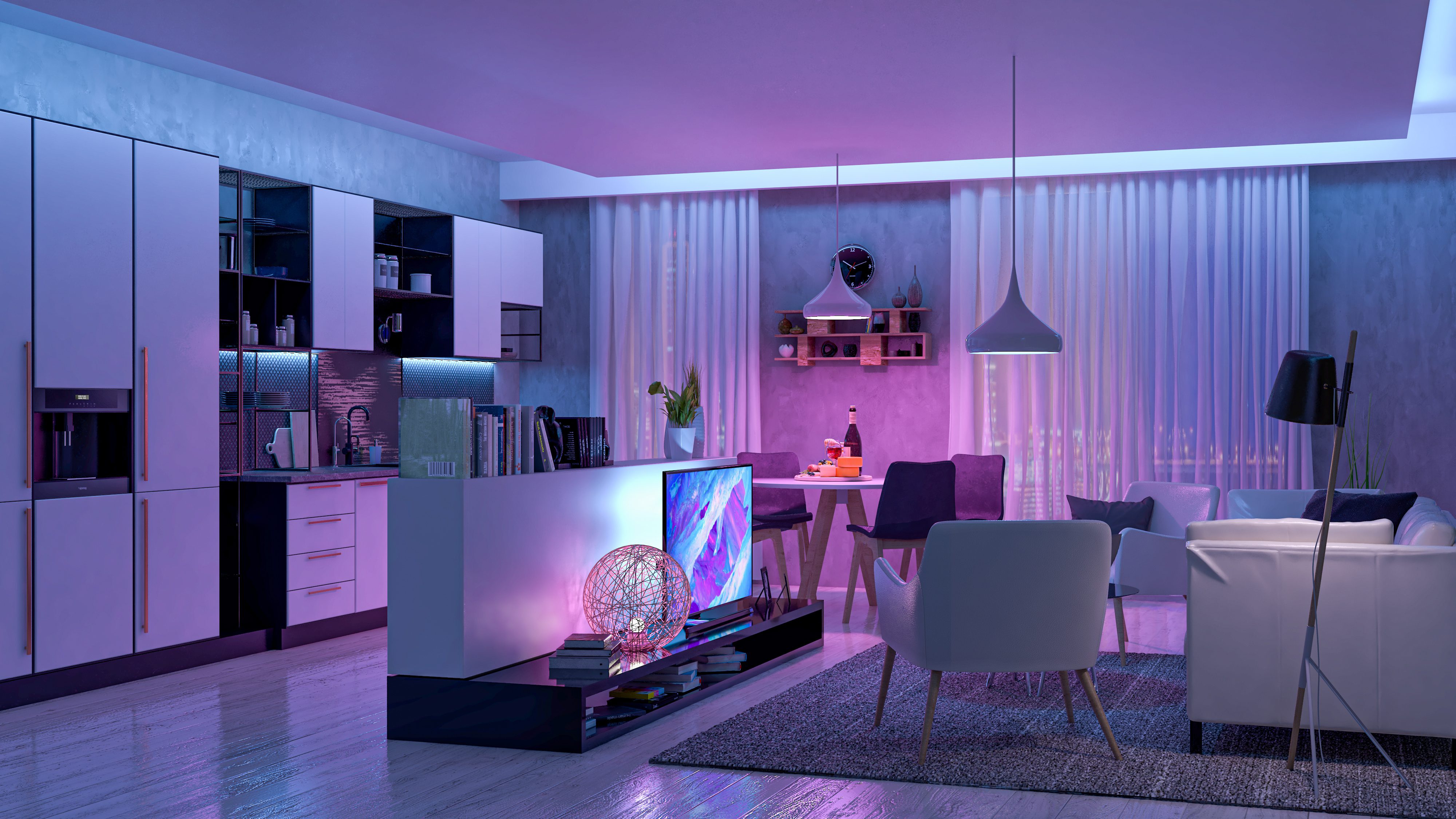 Modern Livingroom With Colored Led Light Smart Home RGB 25m