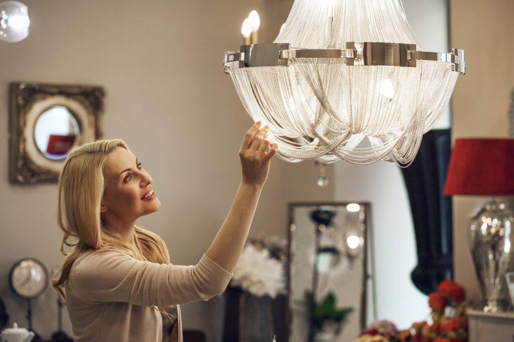 Mature beautiful woman shopping for chandelier E14 LED Bulb Candle